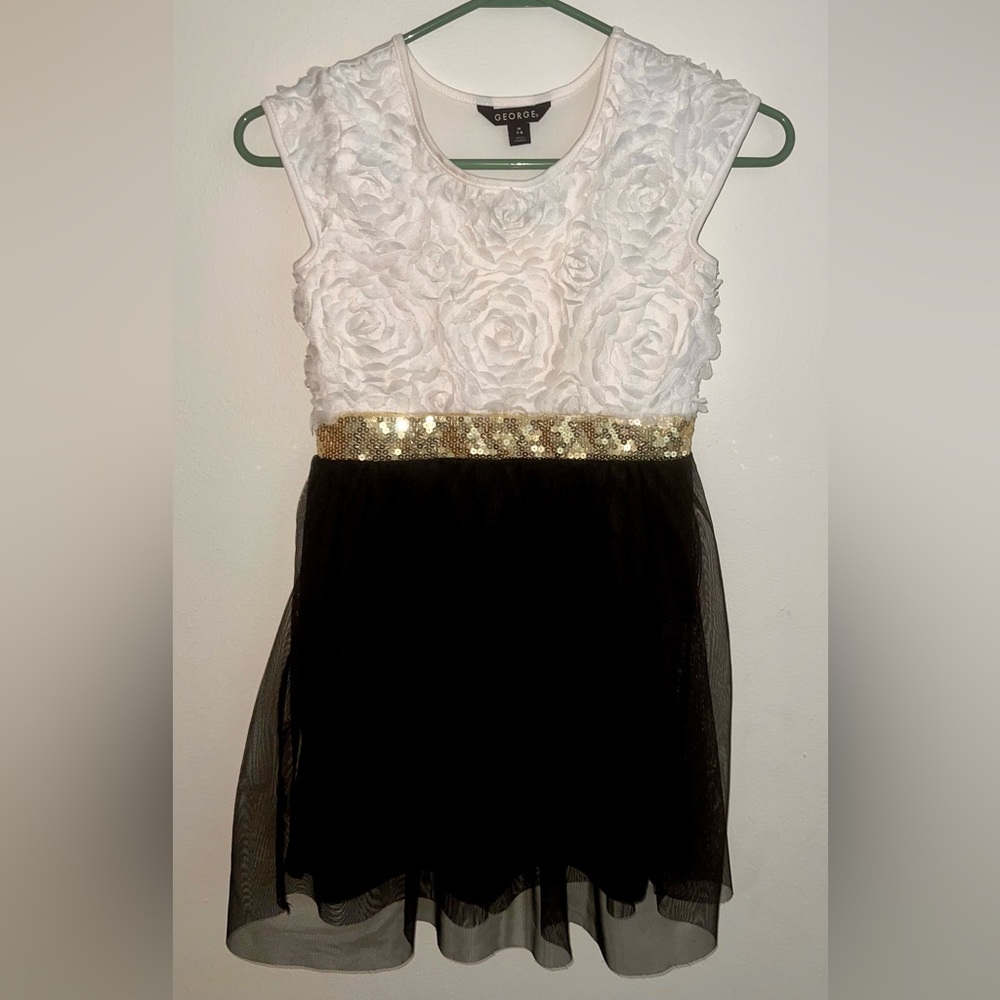 George White and Gold Formal Dress